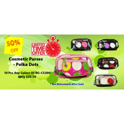 Discount Package: 50% off ( 10 PCS ) Assortment Cosmetic Purses - Polka Dots -  BG-CS200-10