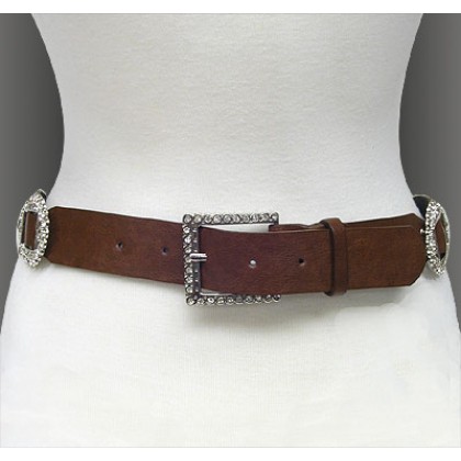 Belt - 12 PCS w/ Rhinestone Buckle - Brown - BLT-TO40115BR