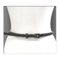 Belt - 12 PCS Rhinestone Leather - Like Belt - 12 PCS Black Color - BLT-TO40211B