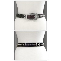 Belt - 12 PCS Rhinestone Leather - Like Belt - 12 PCS Brown Color - BLT-TO40212BR