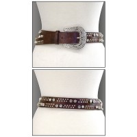 Belt - 12 PCS Rhinestone Leather - Like Belt - 12 PCS Brown Color - BLT-TO40215BR