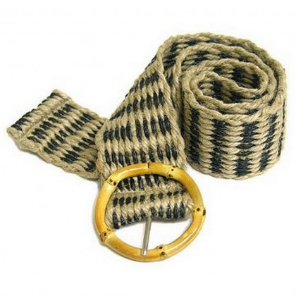 Belt - 12 PCS Jute Woven Belt w/ Bamboo Buckle - Black - Size = ML - BLT-BE100BK-ML