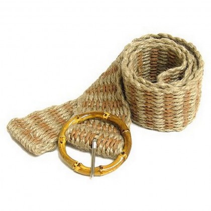 Belt - 12 PCS Jute Woven Belt w/ Bamboo Buckle - Tan - Size = ML - BLT-BE100TN-ML