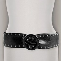 Belt - 12 PCS Soft Leather-Like w/ Grommet - Black - Size : ML - BLT-BE132BK-ML