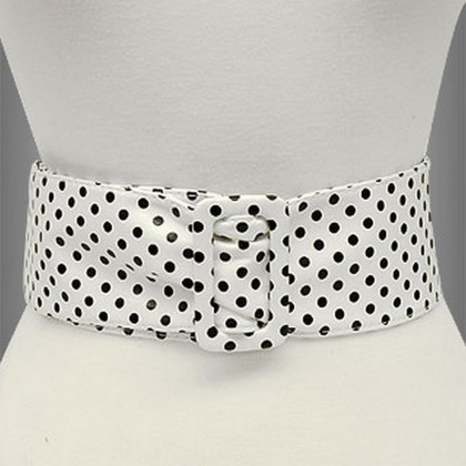 Belt - 12 PCS Polka Dots - Soft PU - White - Size : ML - BLT-BE140WT-ML