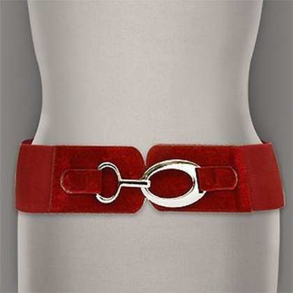 Belt - 12 PCS Elastic Belt - 12 PCS w/ Velvet + Chrome Oval Buckle - Red - Size : ML - BLT-BE141RD-ML