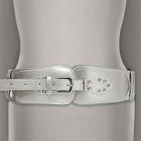 Belt - 12 PCS Elastic Belt - 12 PCS Metallic Leather-Like - Silver - BLT-BE143SIL