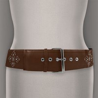 Belt - 12 PCS Soft Leather-Like w/ Studded Patched Flower - Brown - BLT-BE161BN-ML