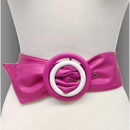 Belt - 12 PCS Soft Leather w/ Double Two Tone Circle Buckles - Fuchsia - BLT-BE227FU-ML