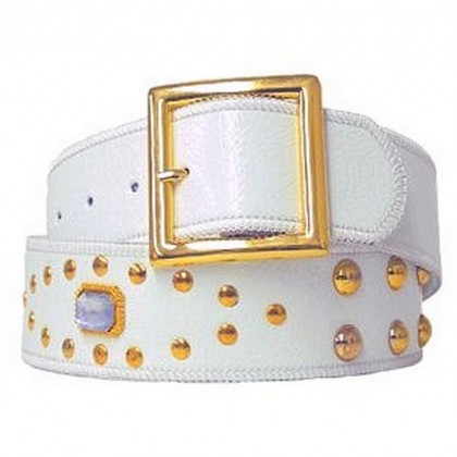 Belt - 12 PCS Jeweled Studded Belt - Whhite - Size : S - BLT-CB17925WT-S