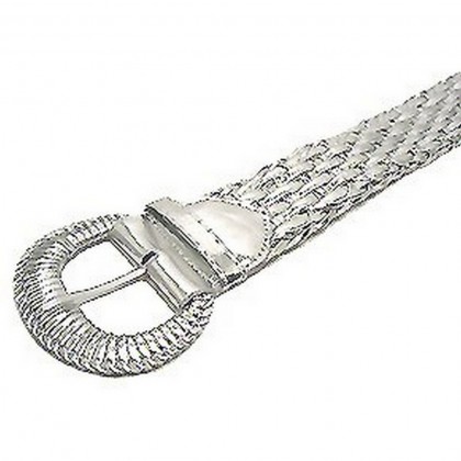 Belt - 12 PCS Metallic Woven Belt - Silver - Size : L - BLT-T98028SV-L