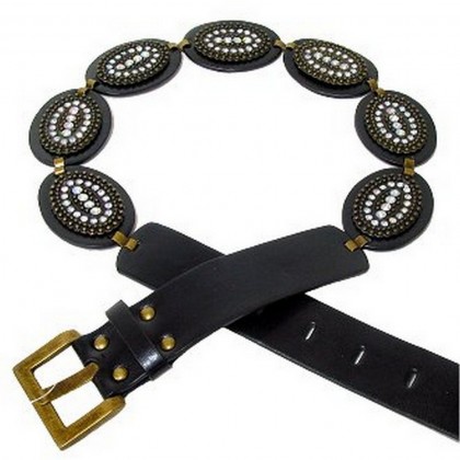 Belt - 12 PCS Rhinestone Oval Link Belt - Black - BLT-TO30008B-M