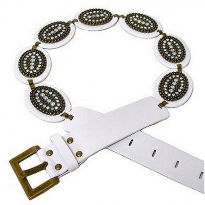 Belt - 12 PCS Rhinestone Oval Link Belt - White - BLT-TO30008W