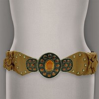 Belt - 12 PCS Stretchable Belt w/ Antique Brass Buckle - Camel - Size : ML - BLT-TO33524CA-ML