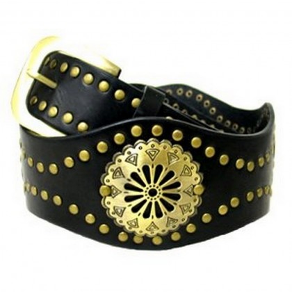 Belt - 12 PCS Leather Like Metal Studded Belt - Black - BLT-TO40036BK