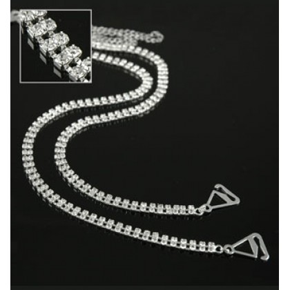 Bra Straps - 12 Pairs Two-row Crystal Chain Strap - Clear - BS-HH04