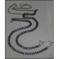 Bra Straps - 12 Pairs Two-row Crystal Chain Strap - Black - BS-HH118BK