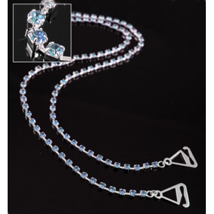 Bra Straps - 12 Pairs Single Line Crystal Chain Strap - Blue - BS-HH19BL