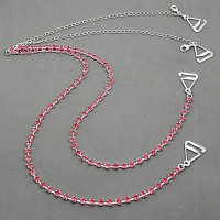 Bra Straps - 12 Pairs Single Line Crystal Chain Strap - Pink - BS-HH19PK