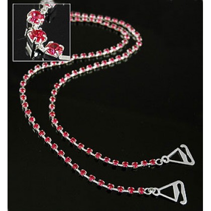 Bra Straps - 12 Pairs Single Line Crystal Chain Strap - Red - BS-HH19RD