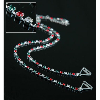 Bra Straps - 12 Pairs Single Line Crystal Chain Strap - Red & Green - BS-HH19XMS