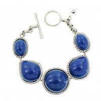 Bracelet – 12 PCS Designer Marble Stone Like Bracelet - w/ Toggle Closure - Silver Blue - BR-ACQB2071SC