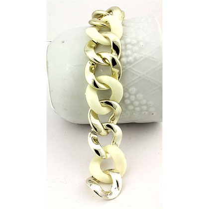 Bracelet – 12 PCS Two-tone Link Chain Bracelet - BR-MB6605GN