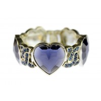 Bracelet – 12 PCS Rhodium Faceted Glass Heart Shape Charm w/Rhinestoned Half Circle Link - Dark Blue - BR-B8544LRDMT