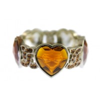 Bracelet – 12 PCS Rhodium Faceted Glass Heart Shape Charm w/Rhinestoned Half Circle Link - Taupe - BR-B8544LRDTP