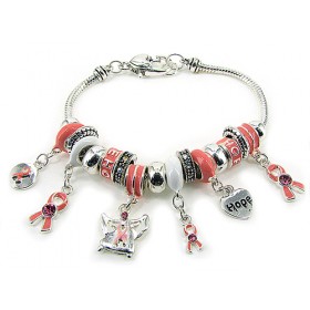 Bracelet – 12 PCS Charm Bracelet - Pink Ribbon Charms Bracelet - Pink