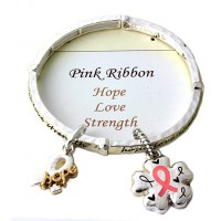 Bracelet – 12 PCS Stretchable Charm Bracelet - Pink Ribbon - Pink