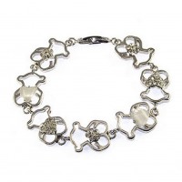 Bracelet – 12 PCS T-Bear Charm w/ Crystals Bracelet - Rhodium Plating - Clear - BR-0441CL