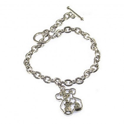 Bracelet – 12 PCS T-Bear Charm w/ Crystals Bracelet - Rhodium Plating - Clear - BR-0454CL