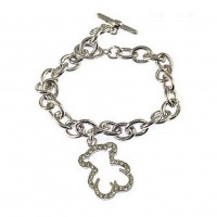 Bracelet – 12 PCS T-Bear Charm w/ Crystals Bracelet - Rhodium Plating - Clear - BR-0456CL
