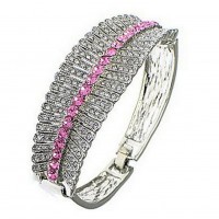 Bracelet – 12 PCS Swarovski Crystal Filigree Bangle w/ Hinge - Pink - BR-37664PK