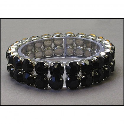 Bracelet – 12 PCS 2-Line Swarovsky Crystal Stretchable Bracelet - Black BR-39SS-S2BK