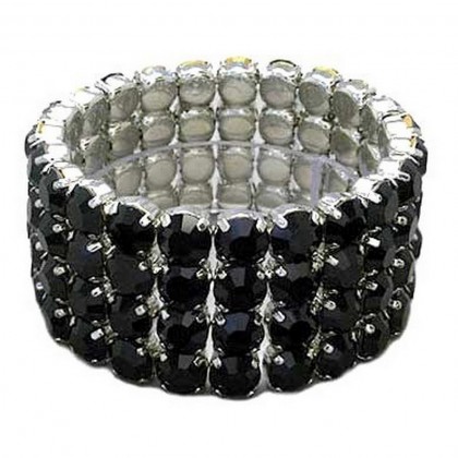 Bracelet – 12 PCS 4-Line Swarovsky Crystal Stretchable Bracelet - Black - BR-39SS-S4BK