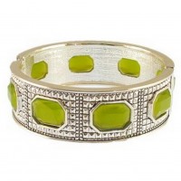 Bracelet – 12 PCS Faux CZ Hinge Bracelet/ Octagon - Green Color - BR-4953GN 