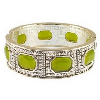 Bracelet – 12 PCS Faux CZ Hinge Bracelet/ Octagon - Green Color - BR-4953GN 