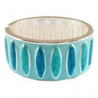 Bracelet – 12 PCS Hand Painted Hinge Bracelet/ Raised Oval - Blue Color - BR-5085BL