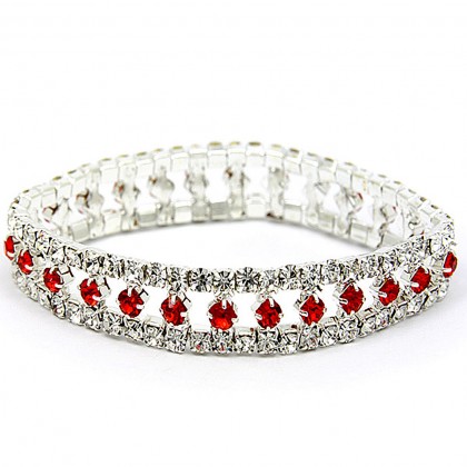 Bracelet – 12 PCS Stretchable Bracelets Rhinestones - Red - BR-5678CRLSI