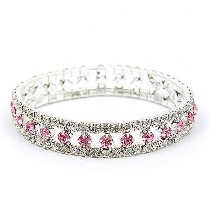 Bracelet – 12 PCS Stretchable Bracelets Rhinestones -  Pink - BR-5678PK