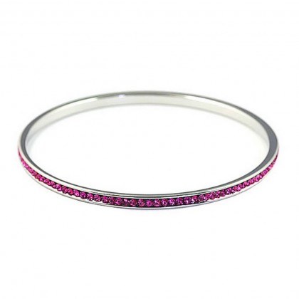 Bracelet – 12 PCS Bangle Bracelets - 67mm One Line Rhinestones - Fuchsia Color - BR-80685-FU