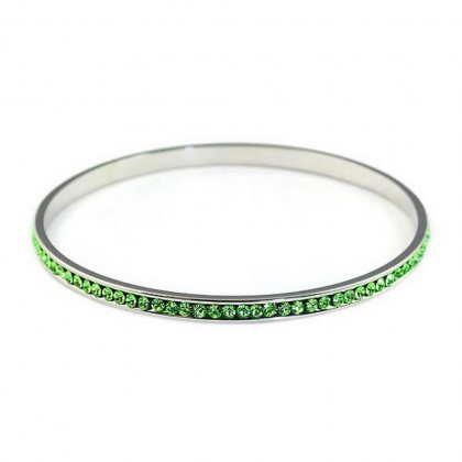 Bracelet – 12 PCS Bangle Bracelets - 67mm One Line Rhinestones - Peridot - BR-80685-PE