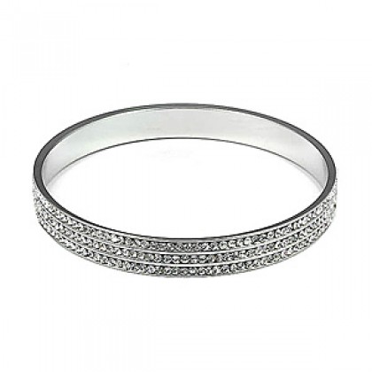 Bracelet – 12 PCS Bangle Bracelets - 3-Line Rhinestones - Crystal - BR-81017CRS