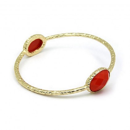 Bracelet – 12 PCS Bangle Bracelets w/ Coral Like Stones - Coral Color - BR-81189CO