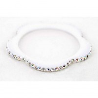 Bracelet – 12 PCS Bangle Bracelets - Flower Shape w/ Rhinestones - White - BR-ACB2688A1