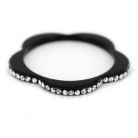 Bracelet – 12 PCS Bangle Bracelets - Flower Shape w/ Rhinestones - Black Color - BR-ACB2688B
