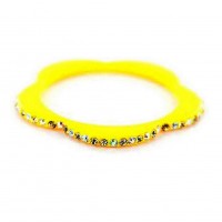 Bracelet – 12 PCS Bangle Bracelets - Flower Shape w/ Rhinstones - Yellow Color - BR-ACB2688G2