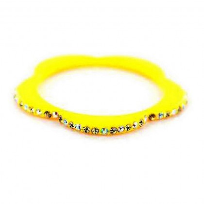 Bracelet – 12 PCS Bangle Bracelets - Flower Shape w/ Rhinstones - Yellow Color - BR-ACB2688G2